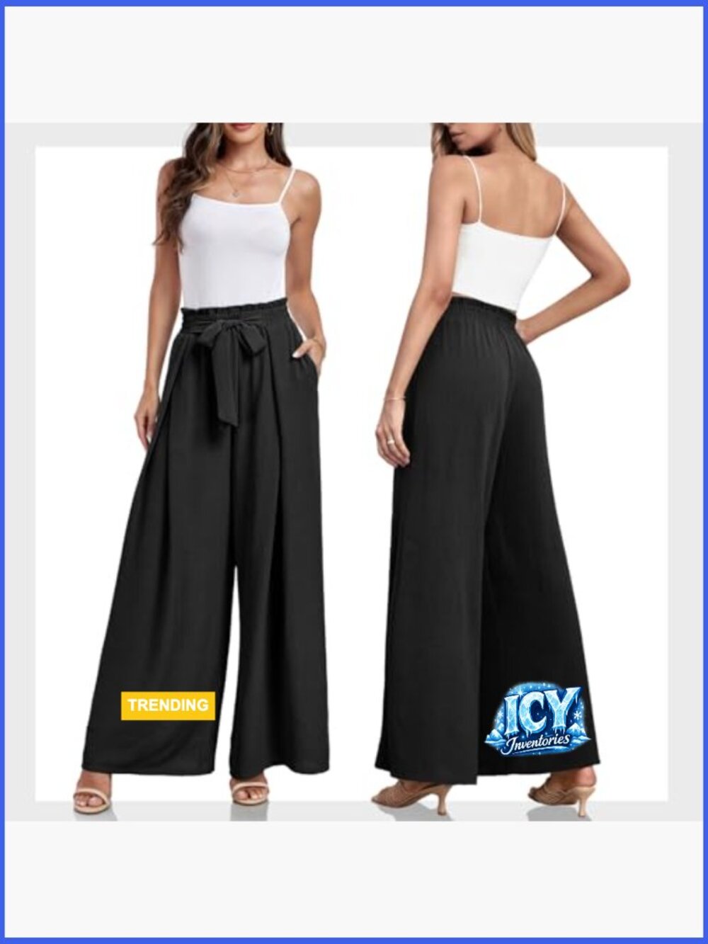 High Waisted Wide Leg Palazzo Pants with Pockets Tie Knot - Picture 5 of 7